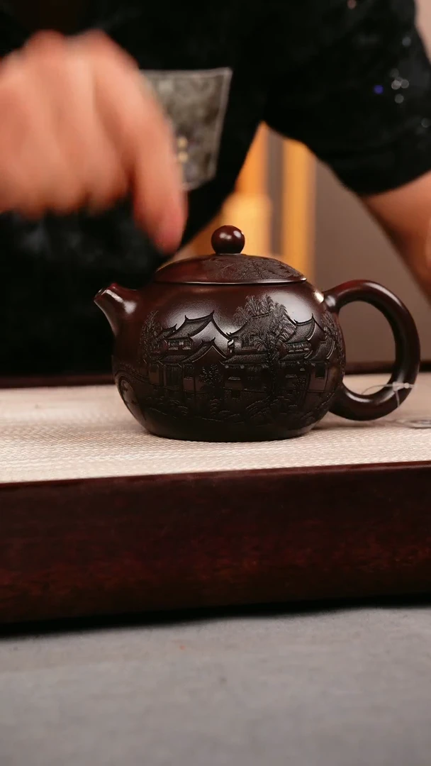 茶壶紫砂古乌泥 西施 楼房