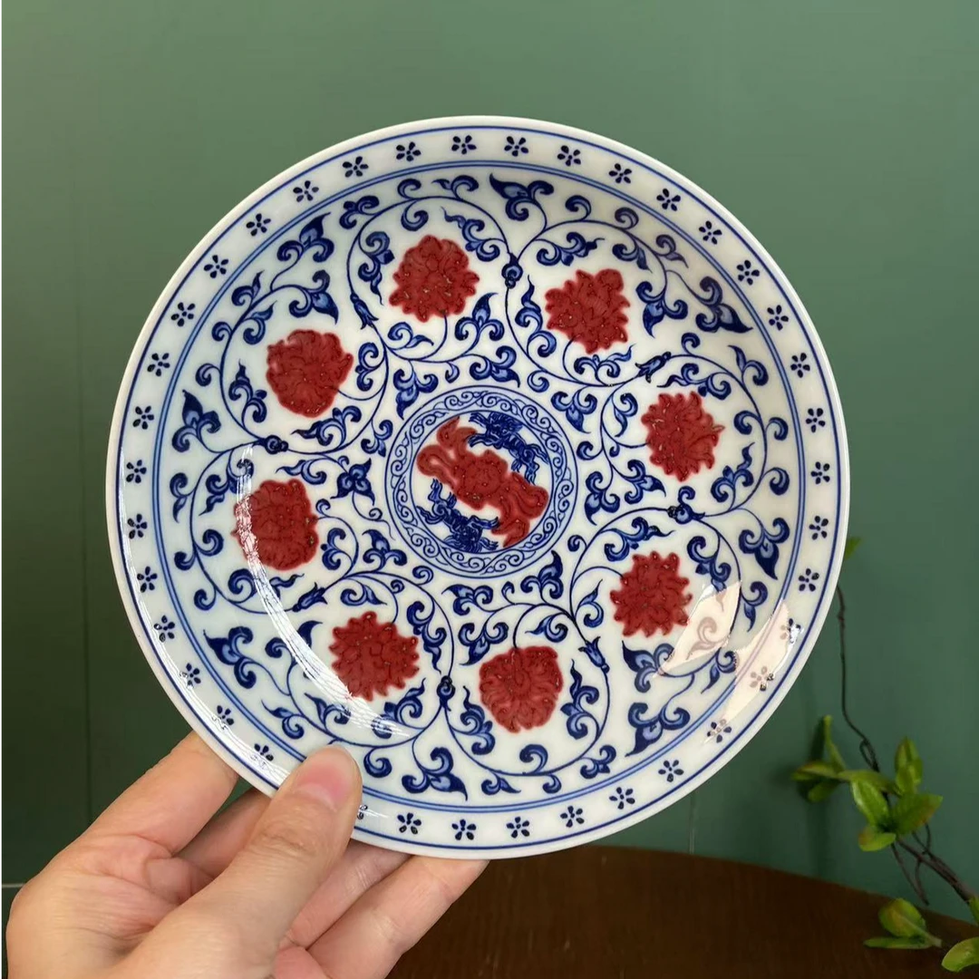 【望月御品】釉里红缠枝莲永乐壶承直径17CM  手工手绘  景德镇茶具