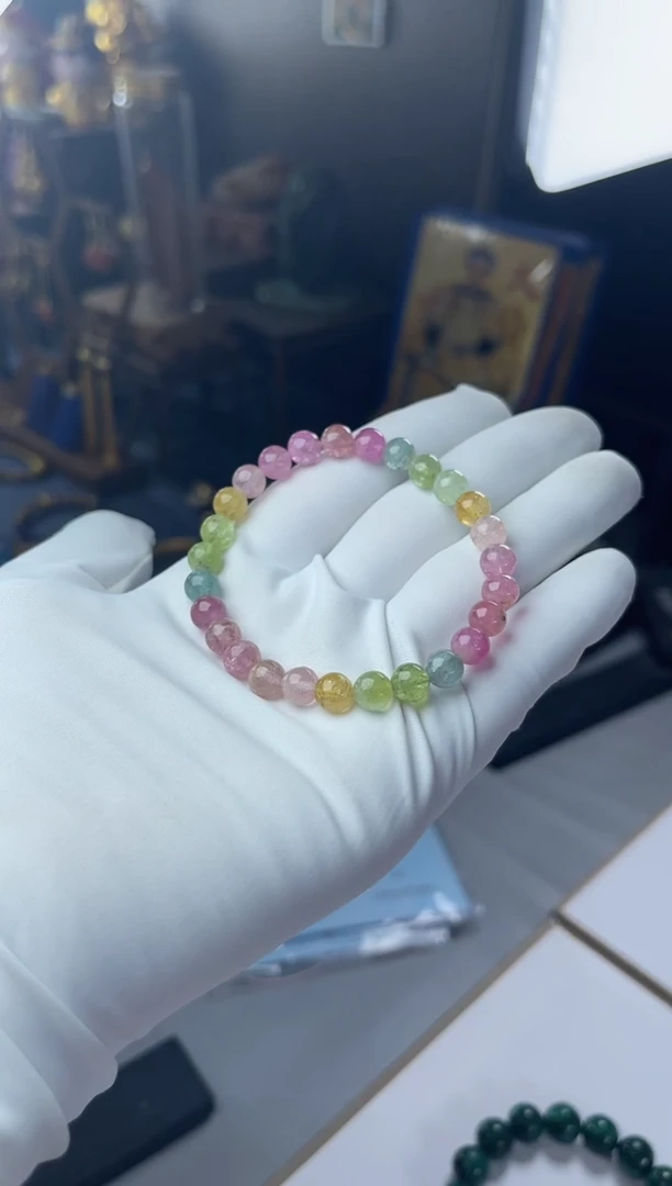 手串未镶嵌碧玺听**楼，多彩碧玺单圈手串-6.7mm