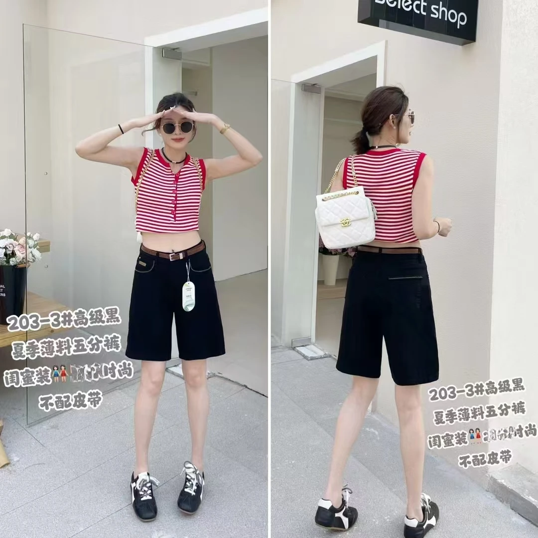 【高定黑五分裤】不配皮带夏季薄料显瘦牛仔五分裤-苋 18588(203-3)