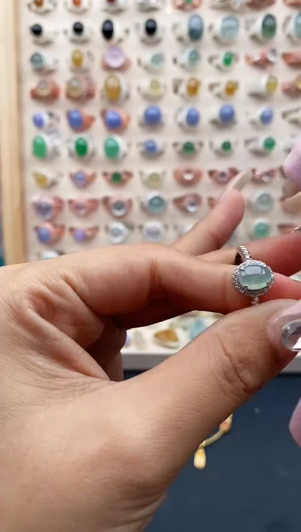 【闪购商品】翡翠戒指银S925镶嵌缅甸天然A货翡翠222  7+3