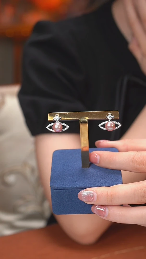 银S925镶嵌耳钉淡水珍珠KT24070901