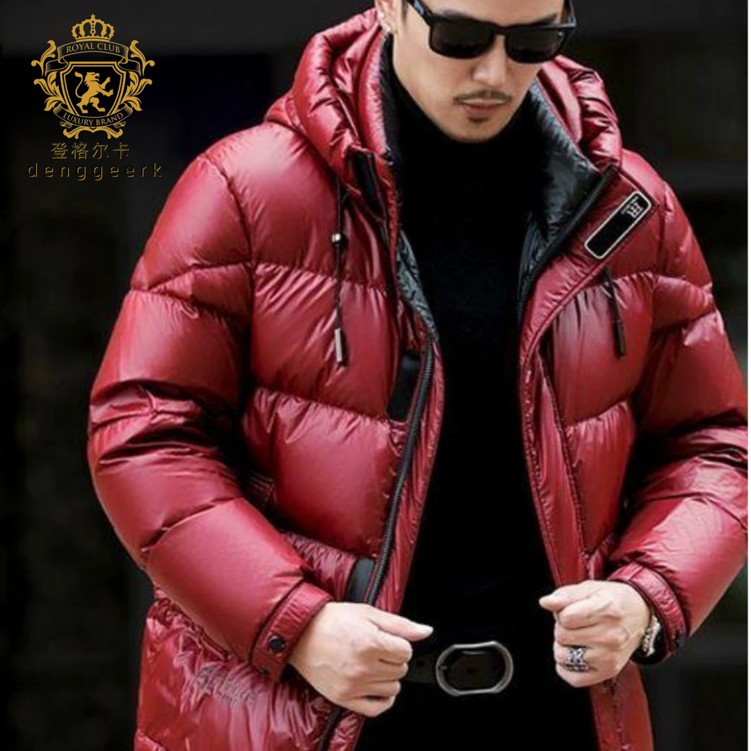 冬季新款羽绒服男士亮面黑金商务脱卸连帽加绒加厚防水免洗中青年