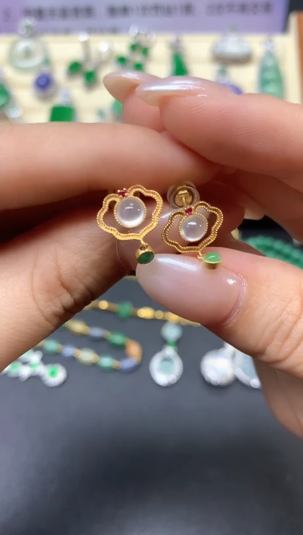 【闪购商品】翡翠耳饰18K金镶嵌耳饰|1000+100