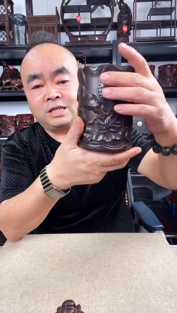 木荷花笔筒老李红木工艺品