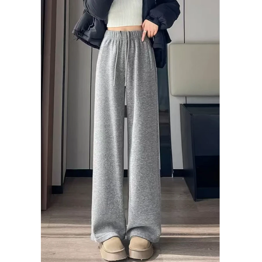 松紧腰多色奶昔糯米直筒裤宽松显瘦冬季加绒直筒宽松