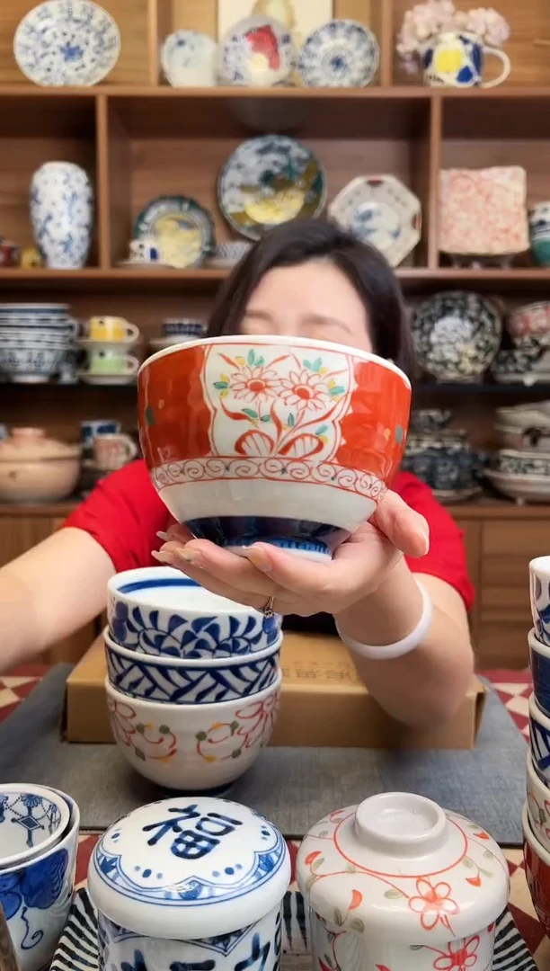 瓷片【微瑕】献上錦12cm饭碗  间取赤绘