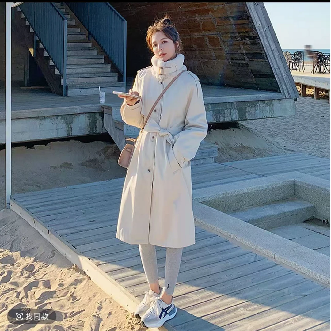 【慕妍专属】9125#微瑕无腰带-加毛加厚收腰显瘦中长款派克服风衣