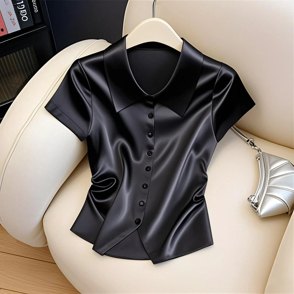 2025夏季新款炸街时尚高级感气质轻奢小众百搭POLO领上衣T恤爆款