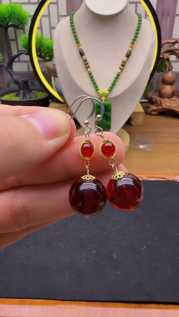 血珀14K金镶嵌耳饰E158