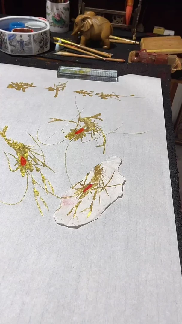 国画李东峰国画金墨虾