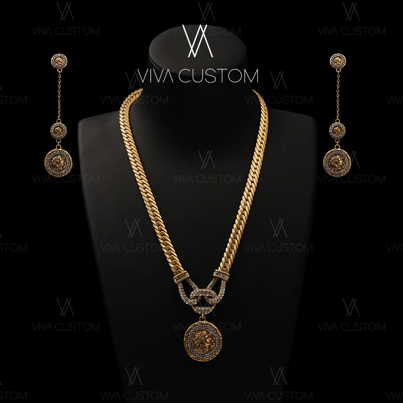 铜合金合成锆石耳饰 古币系列 气质小众经典古币套装