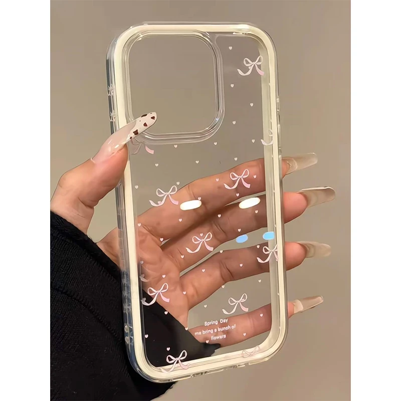 粉爱心蝴蝶结适用苹果13/15/16promax手机壳VIVO华为OPPO小米15壳