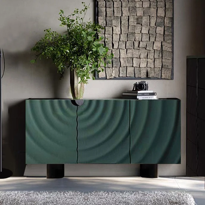 轻奢意式高级餐边柜入户装饰柜全屋配套波浪柜天然大理石实木柜