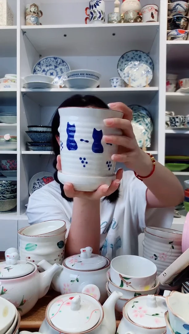 陶瓷美浓烧猫咪筷筒