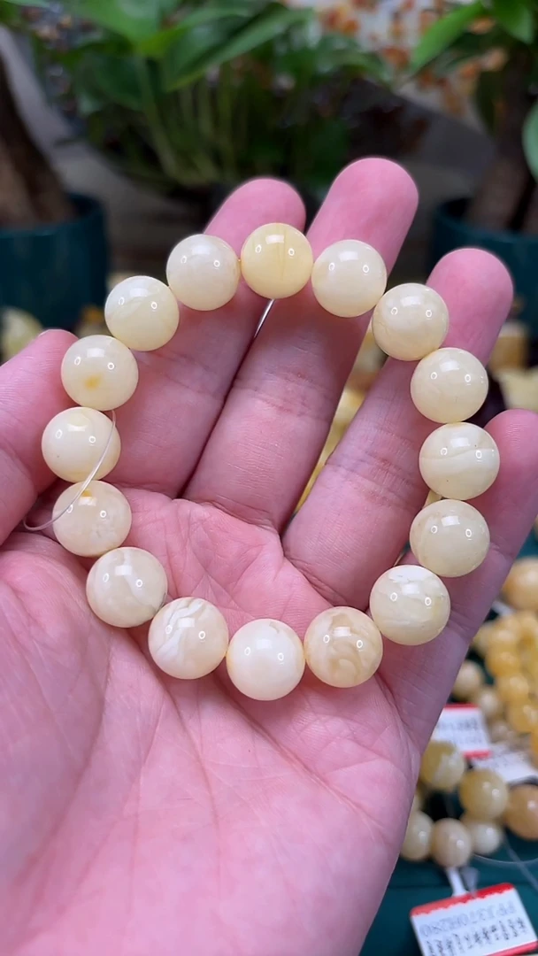 手链蜜蜡未镶嵌p54白花蜡微微瑕蜜蜡单圈 18.19克 12+mm