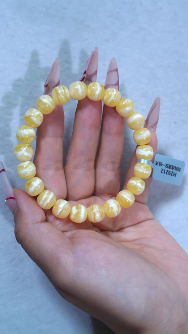 手链琥珀未镶嵌212，典藏级10mm金瓷白虎皮纹一线天