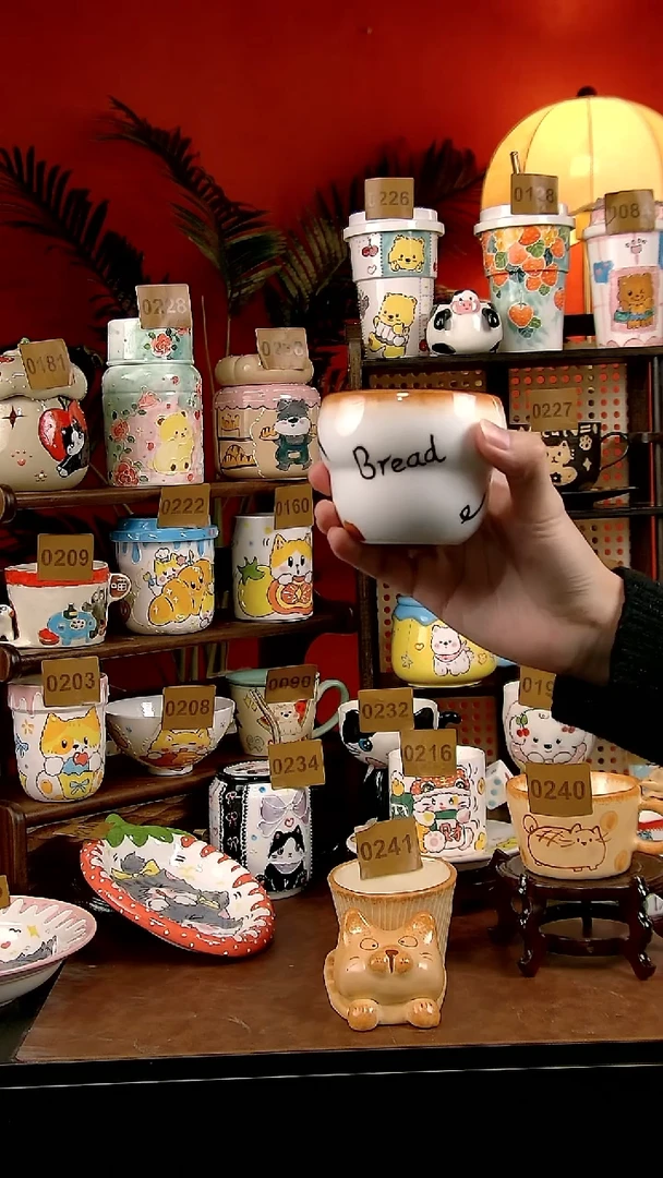 杯子DIY景德镇陶瓷手工手绘卡通风面包系列杯子