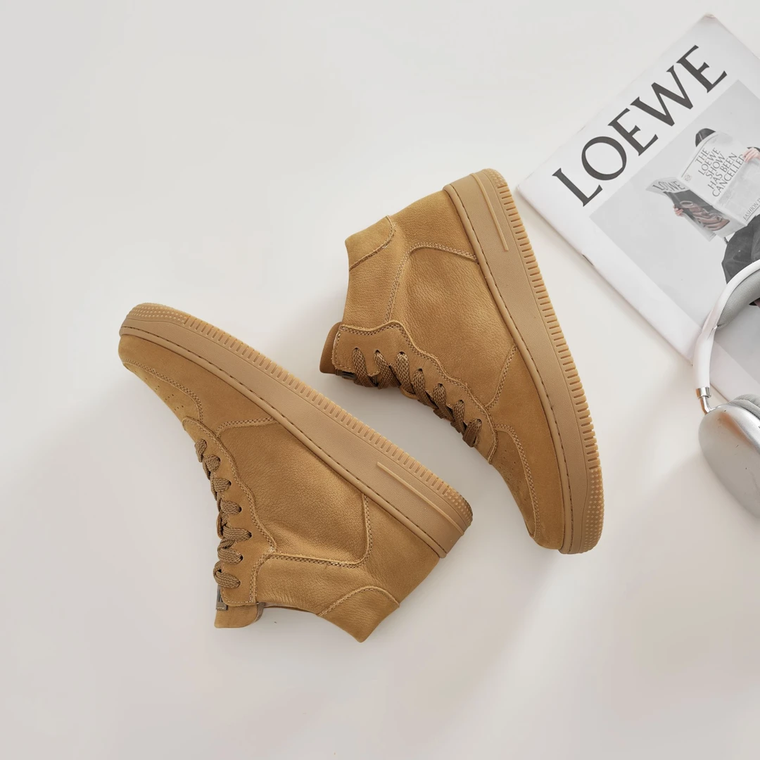 2025新款男士板鞋系带中帮车缝线冬季圆头潮流短靴潮流加绒男鞋