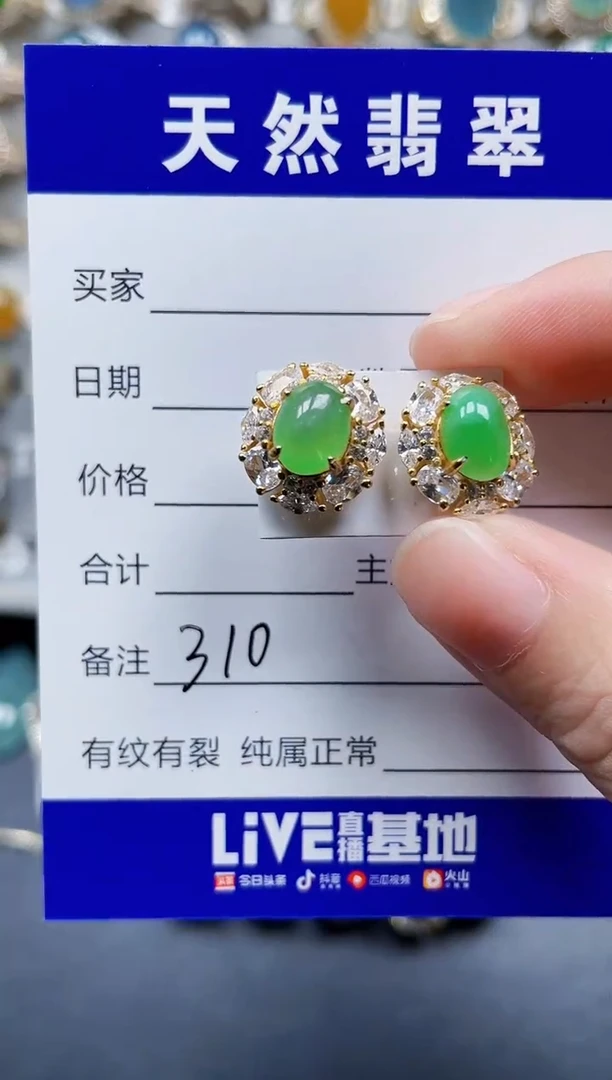 银S925镶嵌翡翠耳饰310