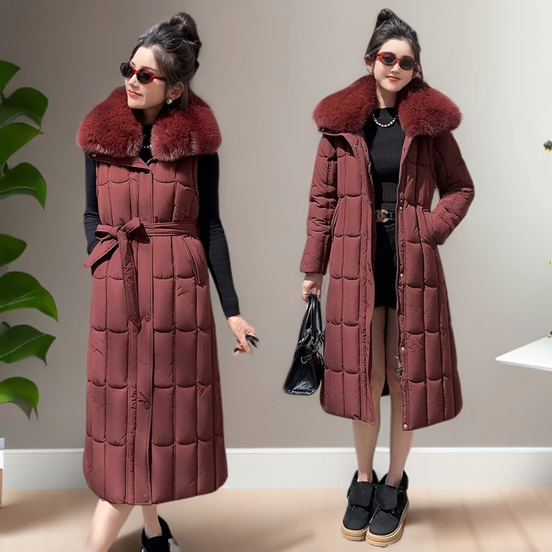 可拆卸袖子棉服马甲女士冬季2025新款收腰棉衣大毛领棉袄时尚女装