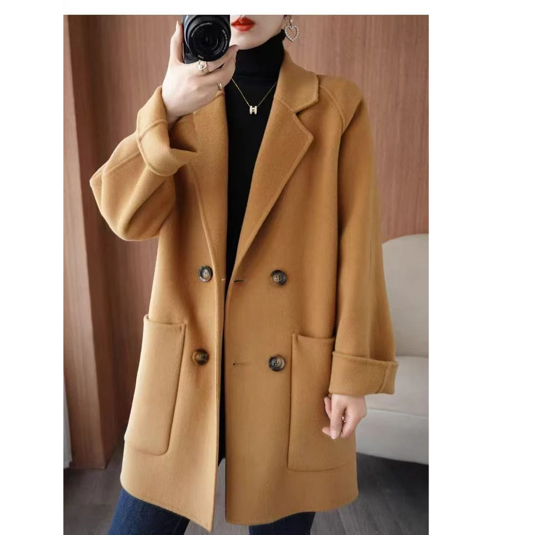 23秋冬女小个子高级感外套女新款流行短款大衣女赫本风双面绒大衣