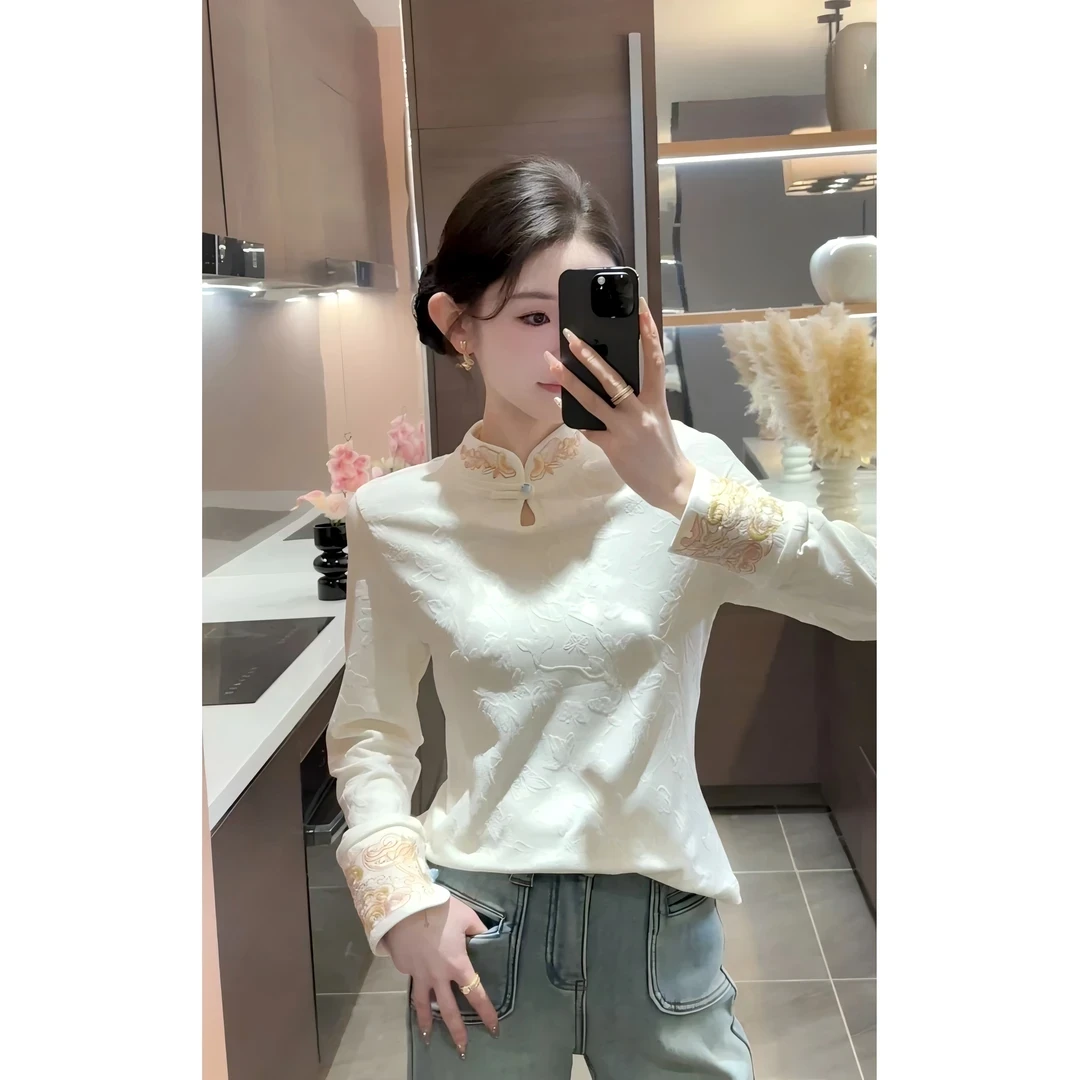 立领厚款长袖毛针织衫修身ins国风设计感秋冬上 衣网红设计师