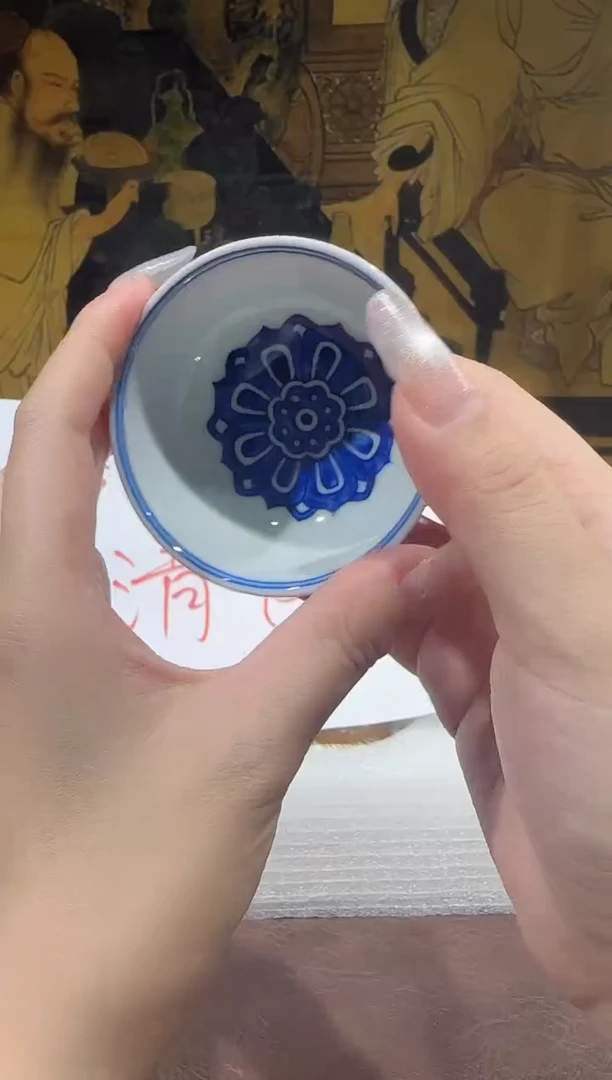 瓷片景德镇瓷器茶器茶杯 高足红杯