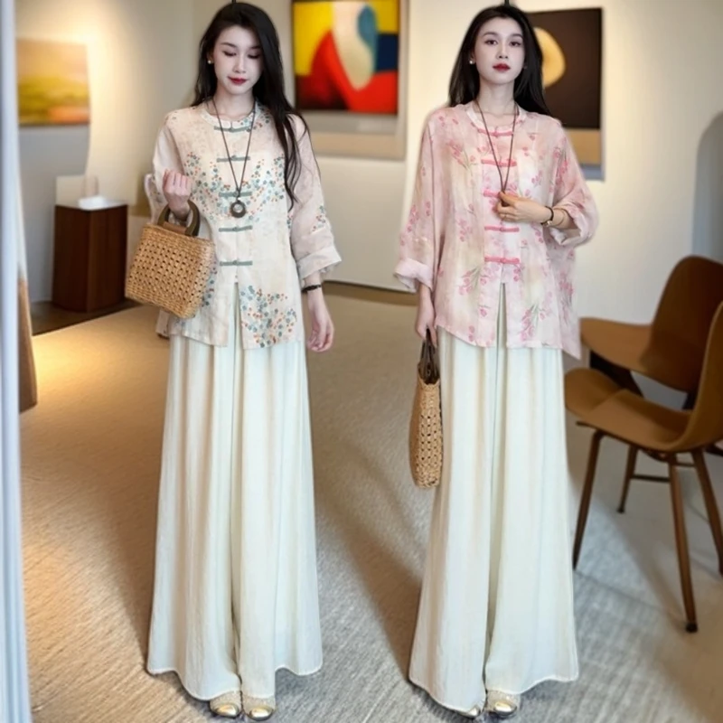 休闲风新中式上衣套装慵懒风中国风裙子茶服时尚套装