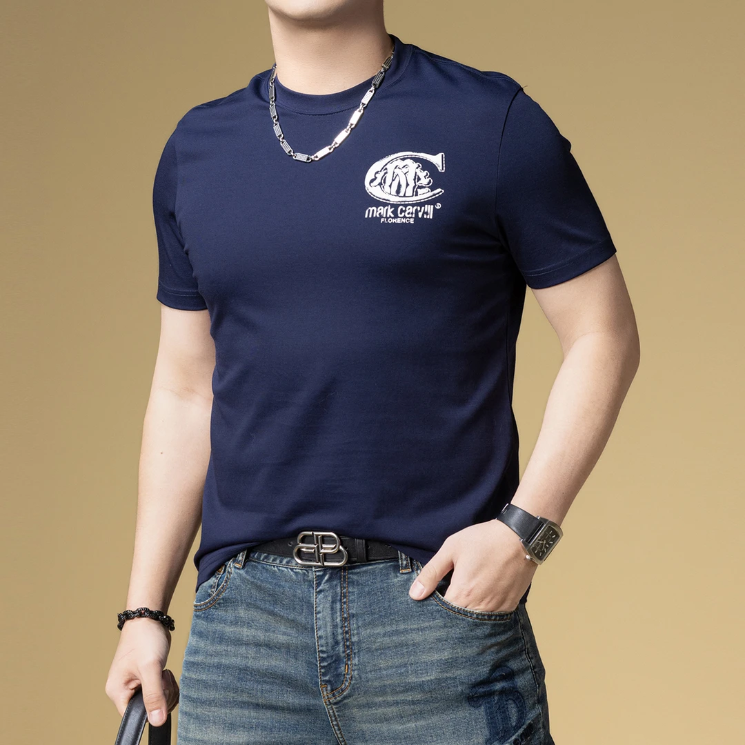 男士印花短袖t恤2025新款短袖男高级感痞帅潮牌字母圆领上衣夏季