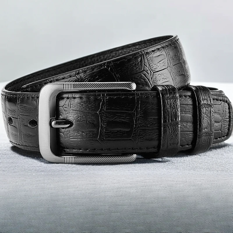休闲百搭男高档经典腰带男士简约针扣皮带商务大气大气压花时尚