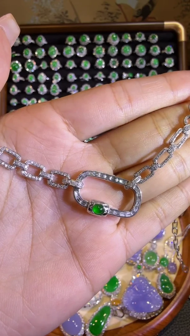 【闪购商品】翡翠颈饰18K金镶嵌精工重金加大版帝王绿万能链