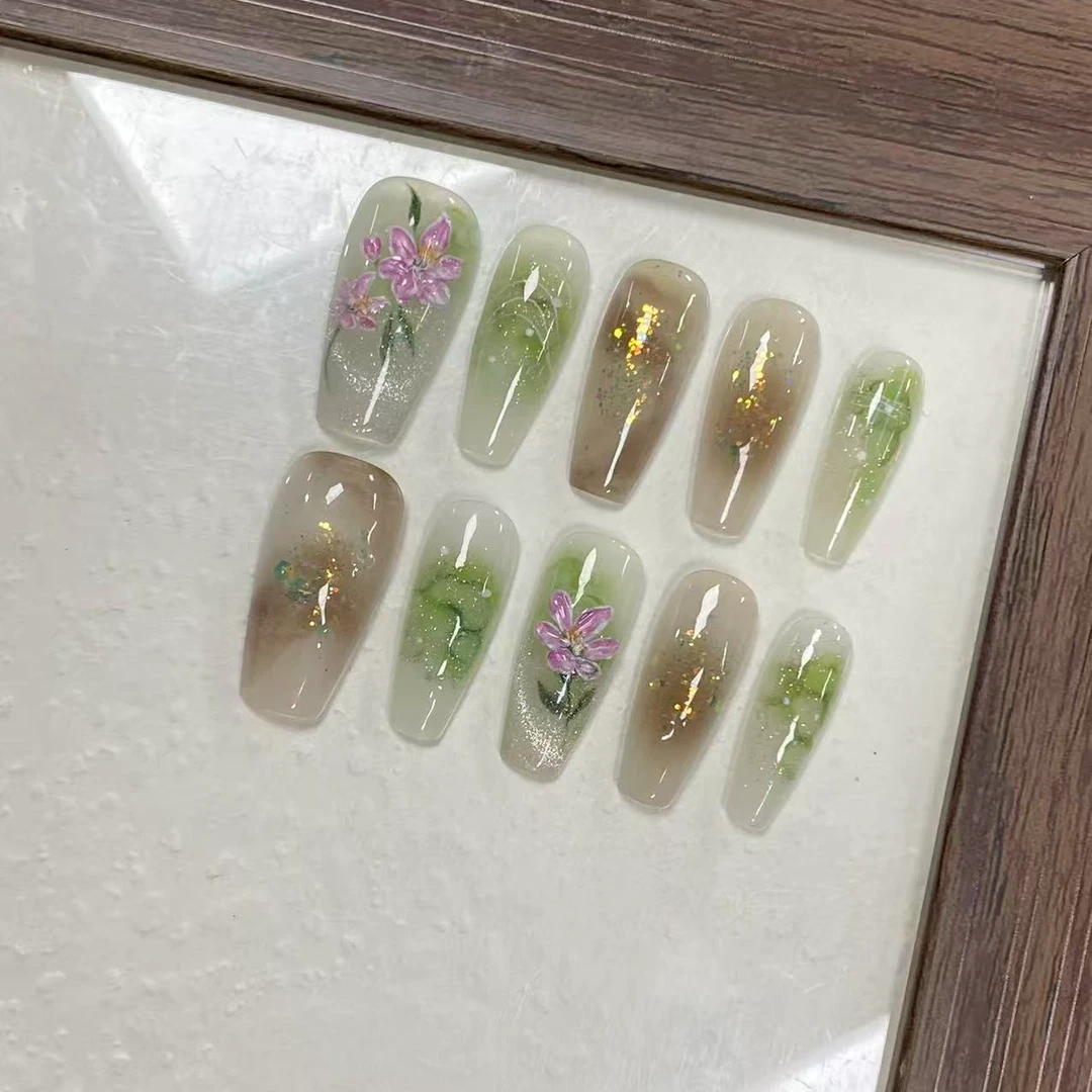 JDD【苏茵】高奢原创水晶设计师手绘雕花纯手工美甲贴穿戴甲片