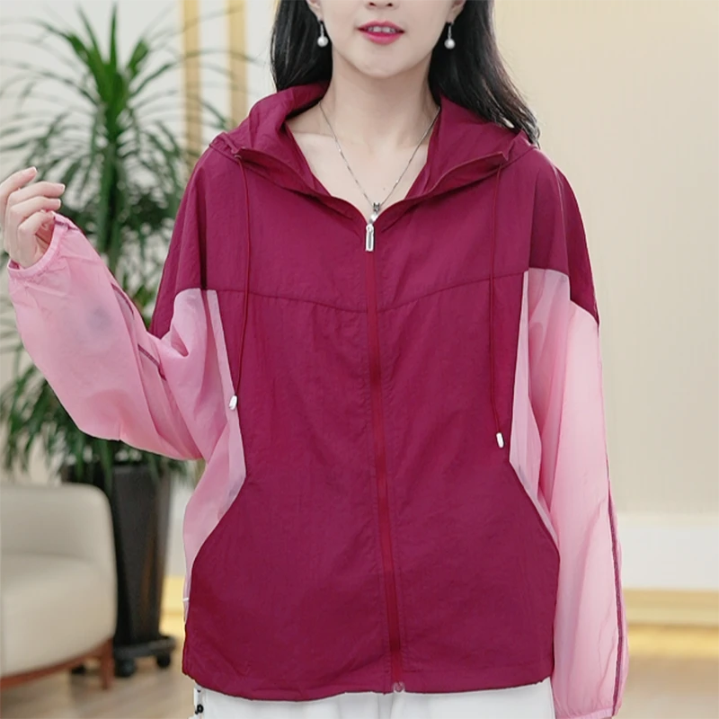UPF50+凉感透气原纱防晒服女人体工程学撞色设计轻薄连帽夏季外套