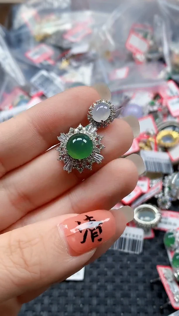 银S925镶嵌戒指翡翠天然A货缅甸翡翠