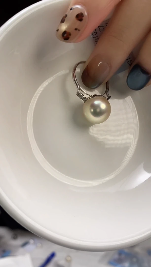 18K金镶嵌戒指海水珍珠12-13海水珍珠戒指