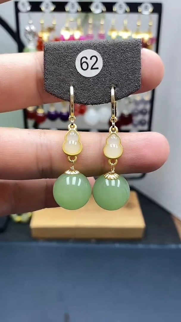 和田玉银S925镀金镶嵌耳饰尺寸14mm耳扣01