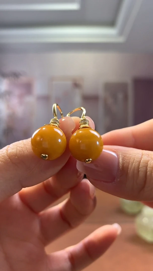 银S925镶嵌蜜蜡耳饰蜜蜡耳坠