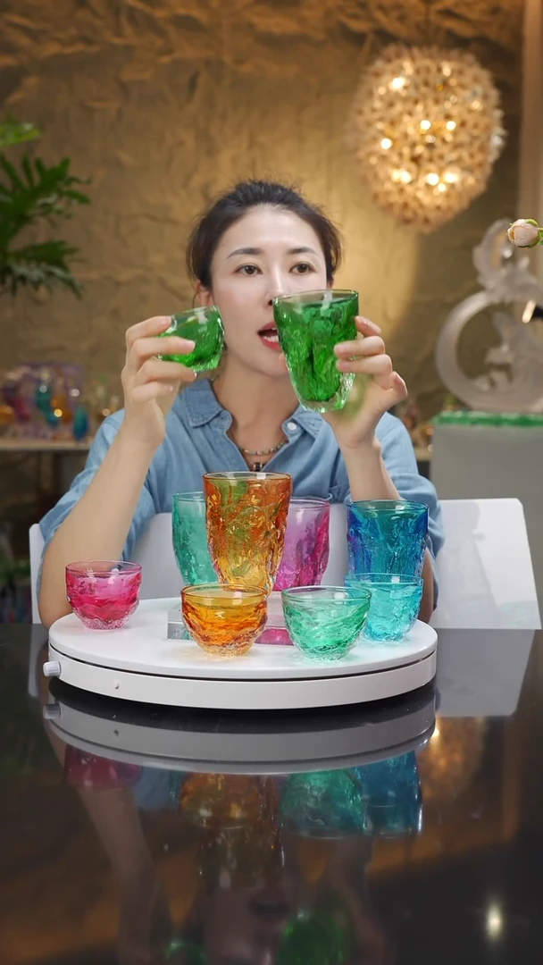 琉璃手工艺品设计款绿色水杯加绿色茶杯