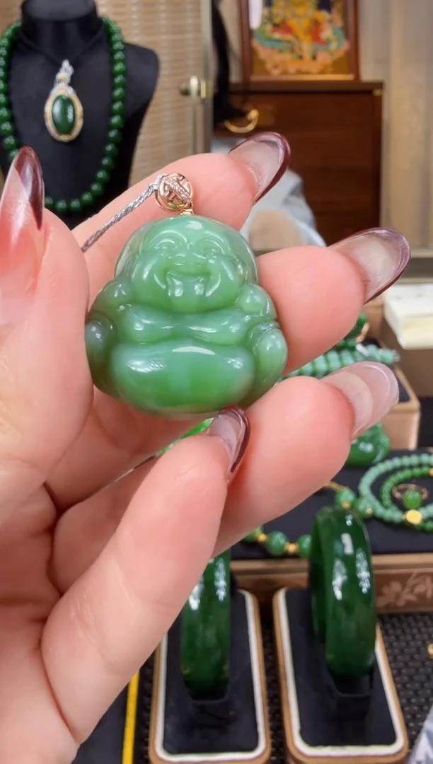 【闪购商品】和田玉（碧玉）吊坠(不含链)18K金镶嵌 