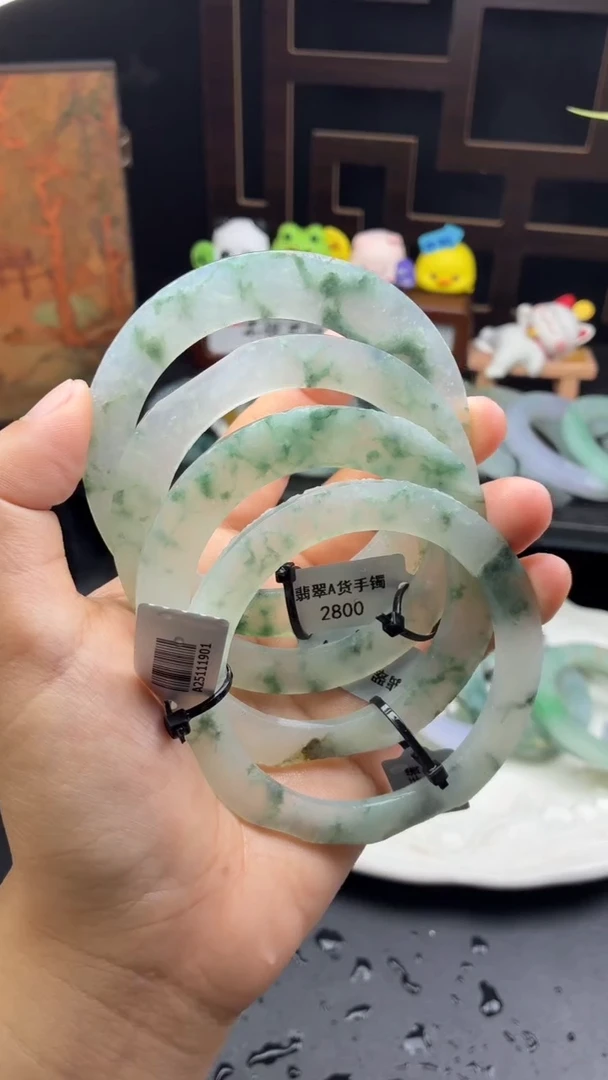 未镶嵌手镯定制翡翠上新绝绝子冰飘花单条53-63-13