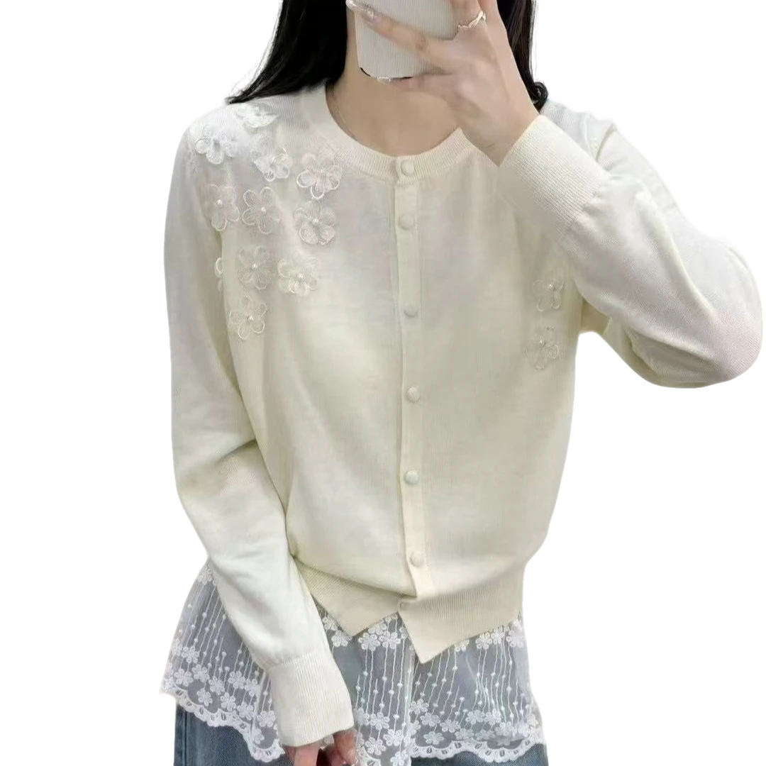 2025春款重工圆领开衫花朵显瘦时尚单排扣外套女网红长袖针织D20