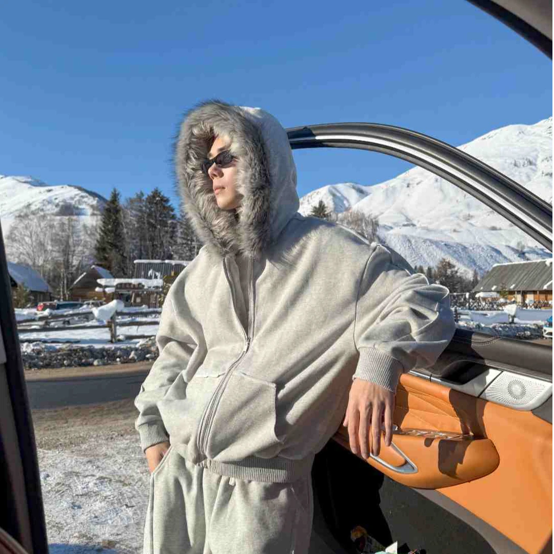 DBWDoublewin原创高品质毛领加绒卫衣外套男宽松百搭连帽开衫上衣