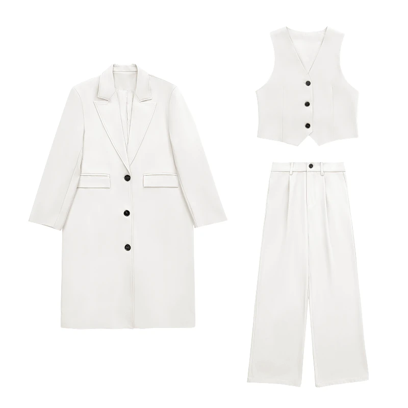 【薇哥内部自营】高级感西装秋季大牌单排扣长款西装阔腿裤三件套女