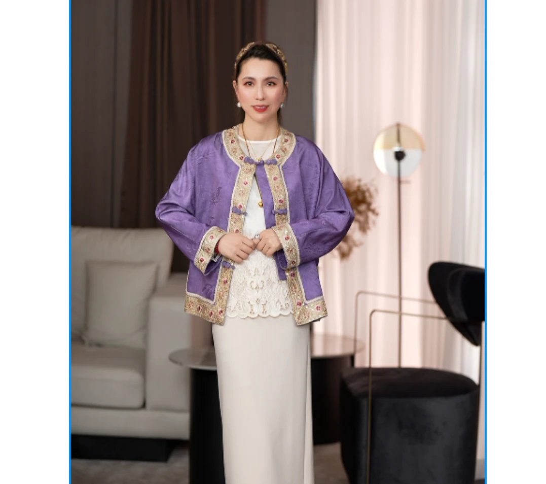 【K】重工新中式双色桑蚕丝外套上衣马甲KX0125012805