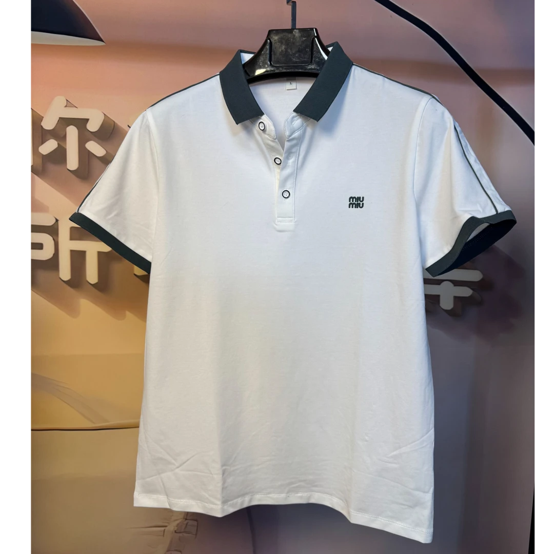 潮男时尚短袖（003  白色绿领）POLO衫