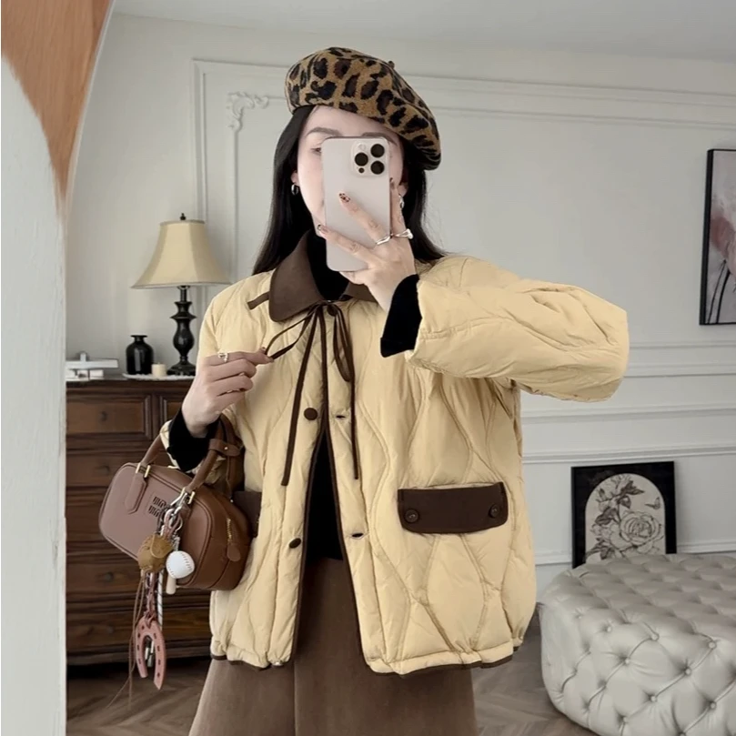 508春日小奶糕 薄款撞色灯芯绒棉服外套