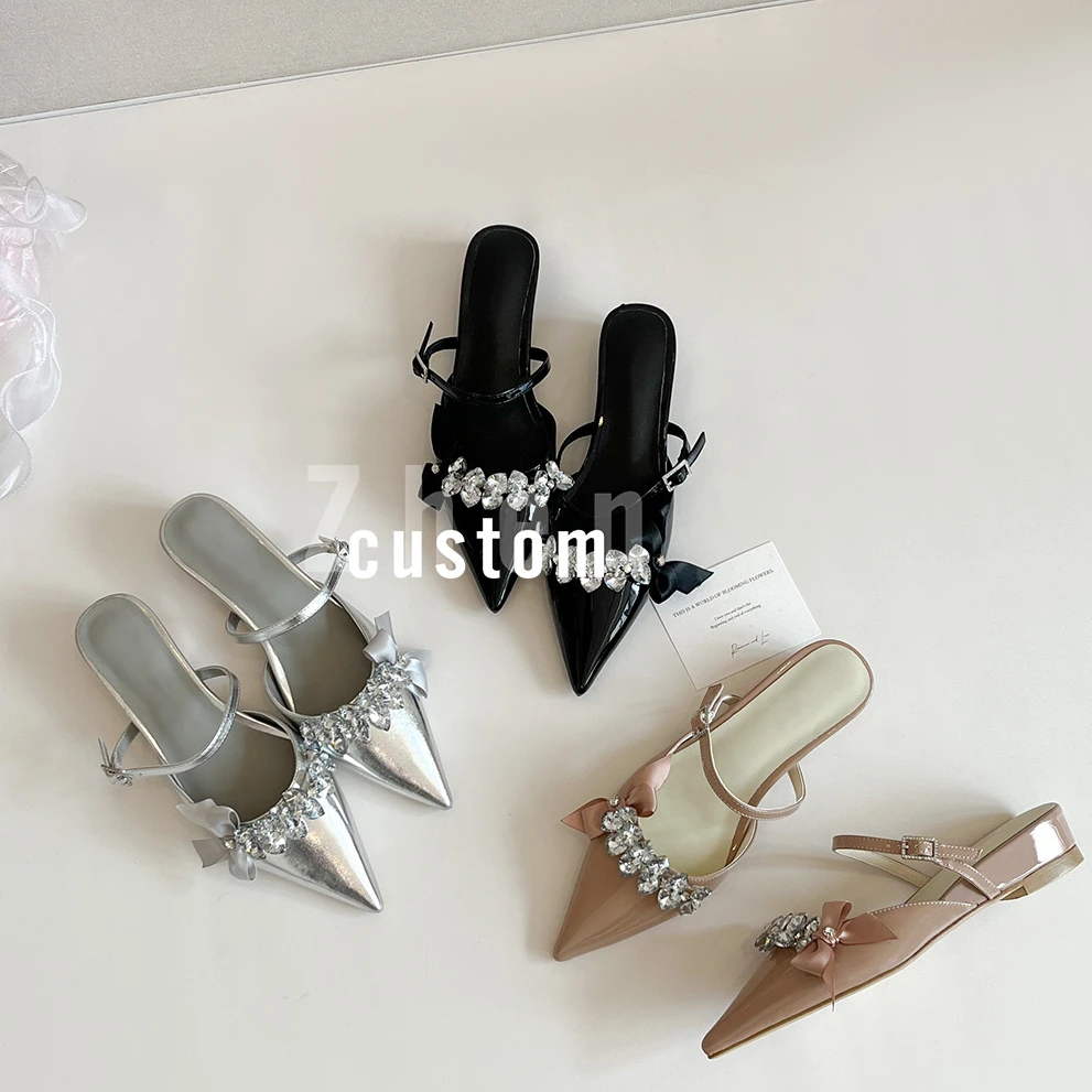 Lucky-小别-3.5CM尖头浅春欧若风水钻包头软底厚底半拖