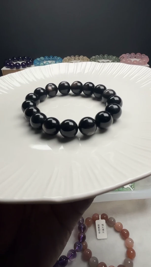 【闪购商品】黑曜岩手串合金银曜石手串