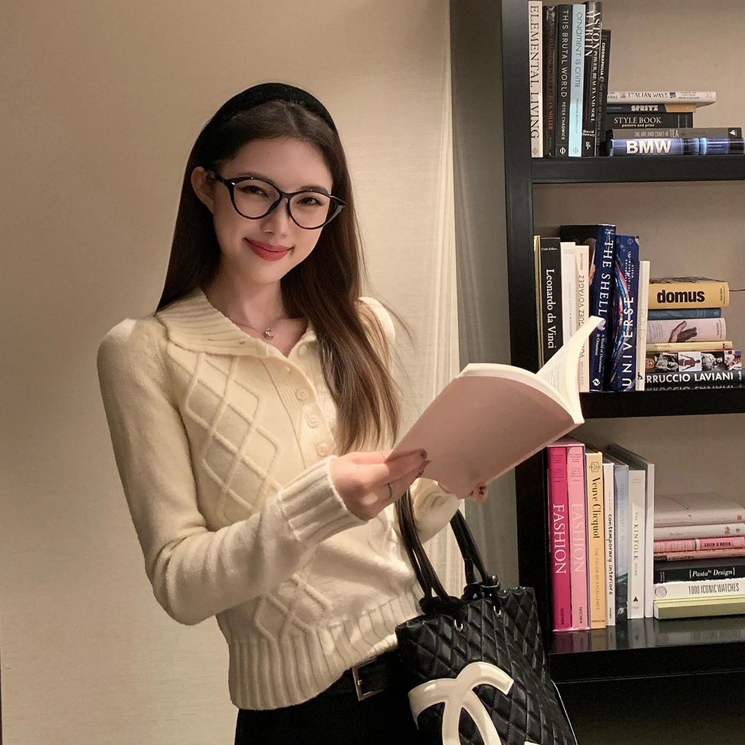 简约柔软冬季舒适POLO领针织立体质感翻领百搭毛针织衫显瘦